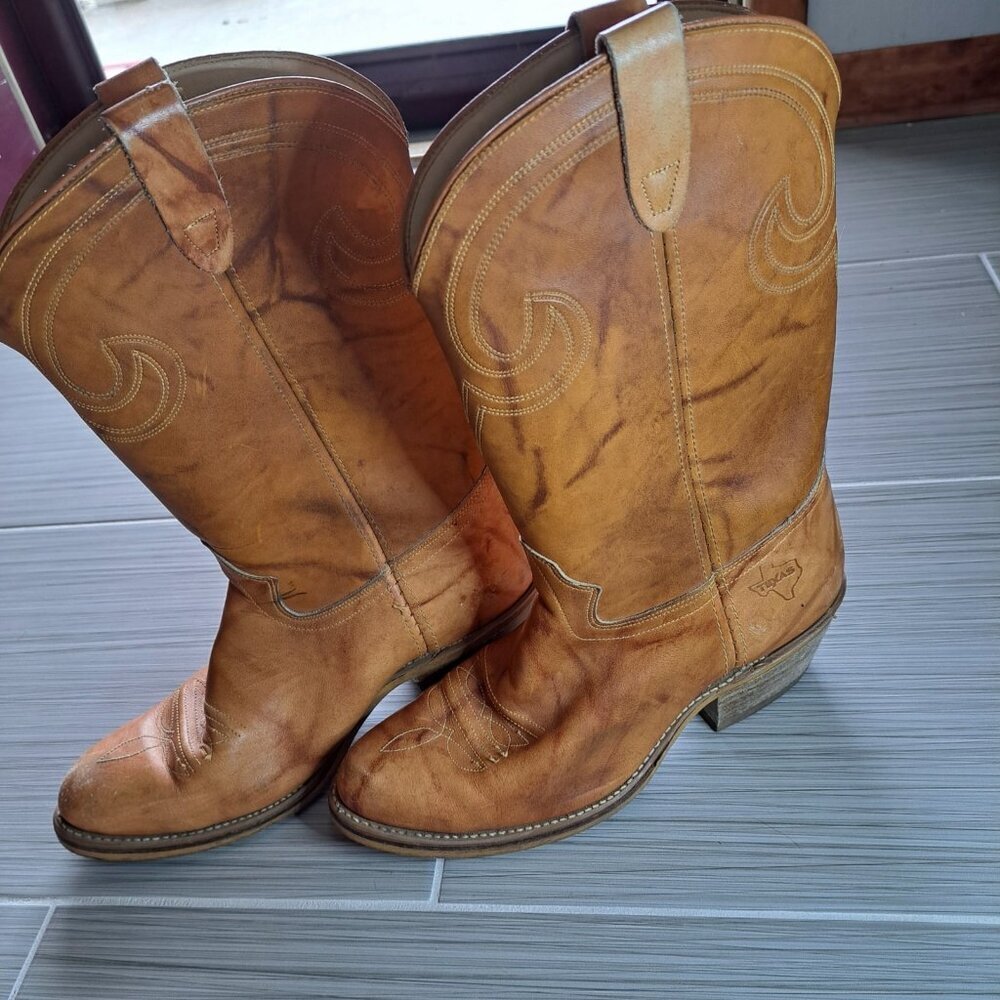 Texas Brand  Men's Size 9.5 Cowboy Boots Leather Tan Western Heavy Rodeo Horse